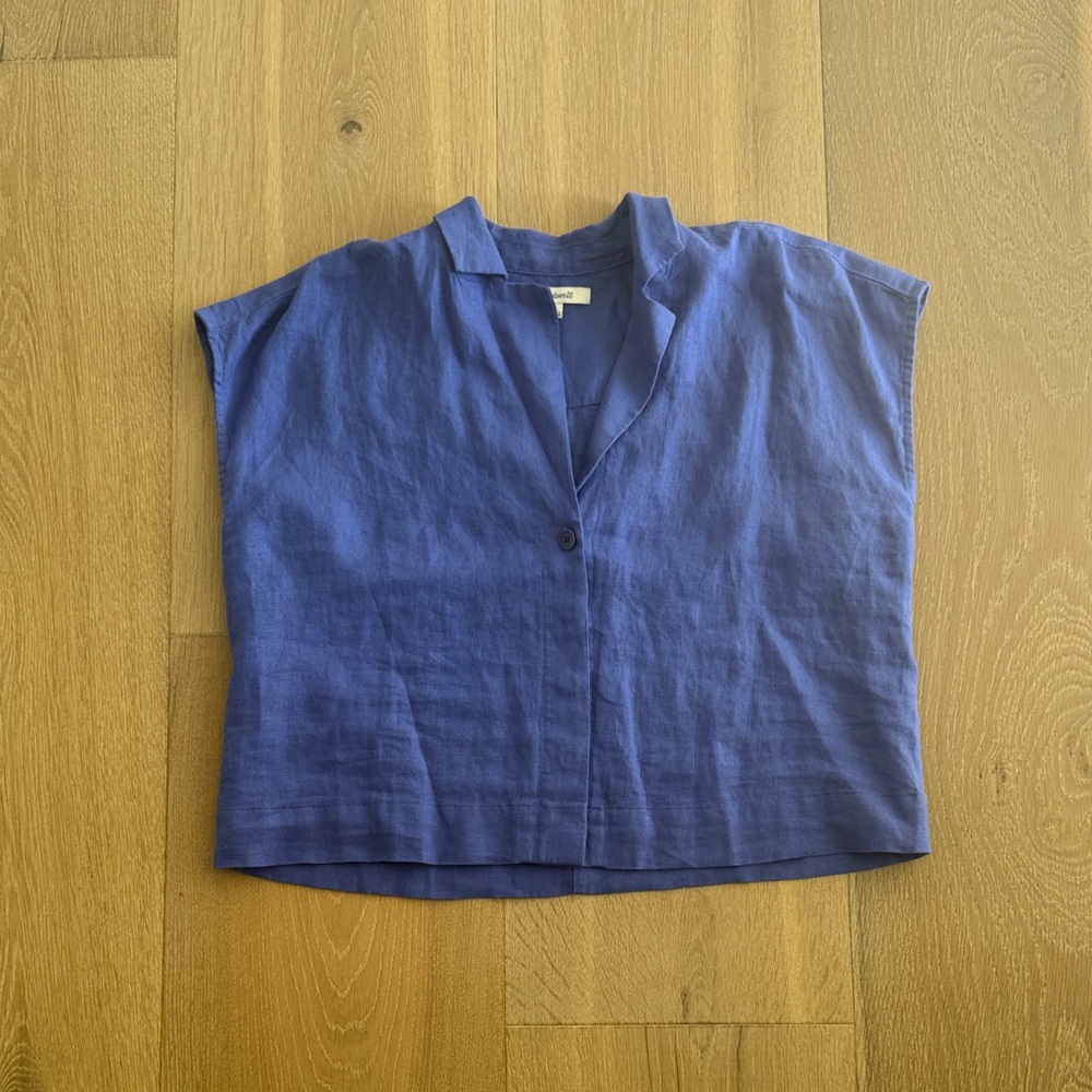 Madewell Blue Linen Short Sleeve Blouse